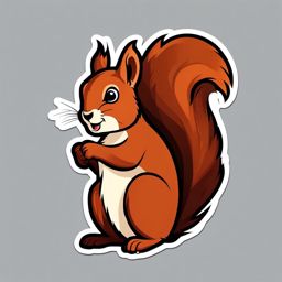 Red Squirrel Sticker - A red squirrel with a bushy tail and perky ears, ,vector color sticker art,minimal