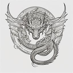 Magick Dragon Tattoo - Mystical and magical dragon-inspired tattoo.  simple color tattoo,minimalist,white background