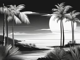 drawing of a tropical landscape  minimal rough sketch scribbles,doodles,black and white