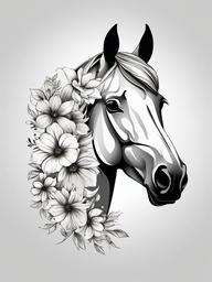 Flower Horse Tattoo - Showcase the natural beauty of horses with a flower horse tattoo, featuring designs that incorporate the grace of horses with the delicate allure of flowers.  simple tattoo,minimalist,white background