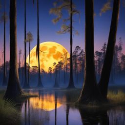 okefenokee swamp - imagine a surreal night in the okefenokee swamp, where cypress trees and spanish moss create a mysterious, moonlit wilderness. 