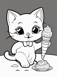 Kitty with Ice Cream Coloring Pages - Playful Kitty Enjoying a Treat  minimal black outline printable sheet, coloring page