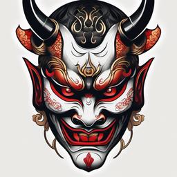 japanese mask hannya tattoo  simple color tattoo,white background,minimal