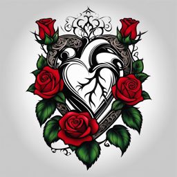 Heart and rose tattoo, Expressing love and passion with heart and rose-themed tattoos.  color, tattoo patterns, white clean background