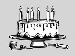 drawing of a cake with candles  minimal rough sketch scribbles,doodles,black and white