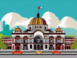 Mexico City clipart - Palacio de Bellas Artes and Zócalo, ,color clipart vector style