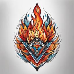 geometric fire tattoo  simple color tattoo,white background