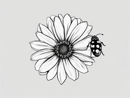 drawing of a flower with a ladybug on it  minimal rough sketch scribbles,doodles,black and white