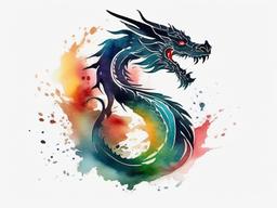 Dragon Tattoo Watercolor - Artistic watercolor-style dragon tattoo.  simple color tattoo,minimalist,white background