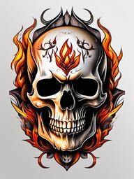 skull and fire tattoo  simple color tattoo,white background