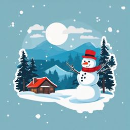 Winter Wonderland sticker- Snowman Building Adventure, , sticker vector art, minimalist design