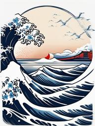 Great Wave of Kanagawa Tattoo - Pay homage to classic art with a tattoo featuring the iconic Great Wave of Kanagawa.  simple vector color tattoo,minimal,white background