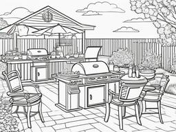 Summer Coloring Pages - Backyard barbecue with burgers and hot dogs on the grill  simple coloring pages