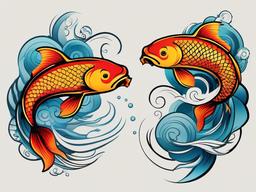 2 Koi Fish Tattoo-Bold and vibrant tattoo featuring two Koi fish, symbolizing balance, harmony, and perseverance.  simple color vector tattoo