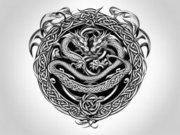 Celtic dragon tattoo, Tattoos featuring dragons in the Celtic art style.  color, tattoo style pattern, clean white background