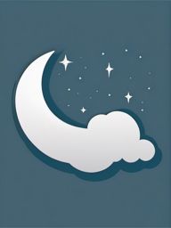 Moon and Cloud Sticker - Crescent moon behind a fluffy cloud, ,vector color sticker art,minimal