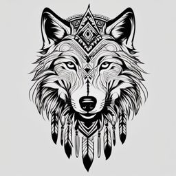 Native American Wolf Tattoo,tattoo inspired by the deep connection between Native American culture and the wolf. , color tattoo design, white clean background