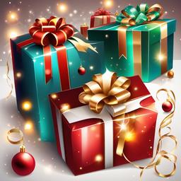 Christmas gifts surrounded by lights clipart.  vector style illustration, white background