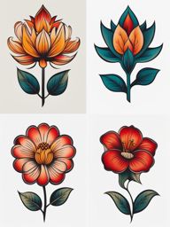 Traditional flower tattoo, Classic and timeless flower-themed tattoos. colors, tattoo patterns, clean white background