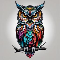 Colour Owl Tattoo - Infuse a burst of color into your body art with a vibrant colour owl tattoo.  simple color tattoo,vector style,white background