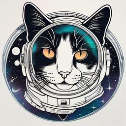 cat space tattoo  minimal color tattoo, white background