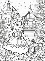 Christmas Colouring Elf  outling,coloring pages,black and whit