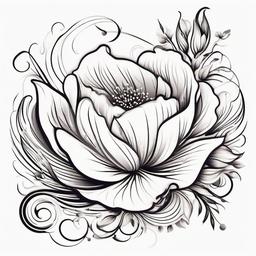 Wave Flower Tattoo - Blend the beauty of waves with the elegance of flowers in a captivating tattoo design.  simple vector color tattoo,minimal,white background