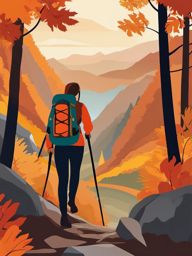 Scenic Hike clipart - Hiking through the mountains in fall, ,vector color clipart,minimal