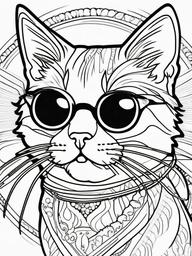 Funny Cat Coloring Pages - Comical Cat with Silly Expressions  minimal black outline printable sheet, coloring page