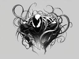 drawing of Venom with tendrils  minimal rough sketch scribbles,doodles,black and white