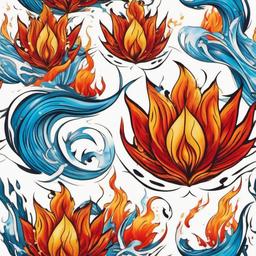 fire and water sign tattoo  simple color tattoo,white background