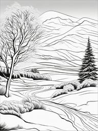 Winter Wind Coloring Pages - Cold Wind Blowing Through Winter Landscapes  minimal black outline printable sheet, coloring page