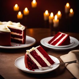 red velvet cake with cream cheese icing, devoured at a romantic dinner by candlelight. 