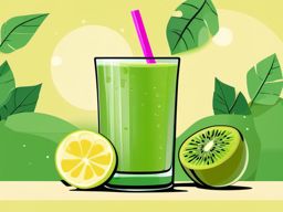 Kiwi and Lemon Smoothie Glass Clipart - Kiwi and a glass of lemon smoothie.  color vector clipart, minimal style