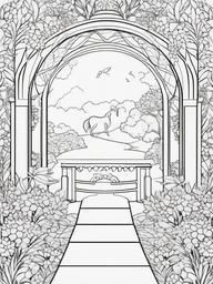 Unicorn and Rainbow Bridge Coloring Pages - Magical Pathway for Unicorns  minimal black outline printable sheet, coloring page