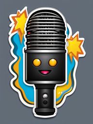 Microphone and Star Eyes Emoji Sticker - Starry-eyed karaoke, , sticker vector art, minimalist design