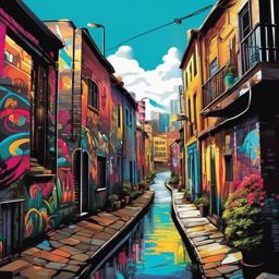 Street Art Alley sticker- Urban Mural Wonderland, , color sticker vector art