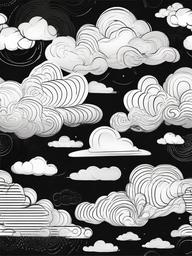 drawing of cartoon clouds  minimal rough sketch scribbles,doodles,black and white