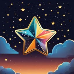 Star Sticker - Shining star in the night sky, ,vector color sticker art,minimal