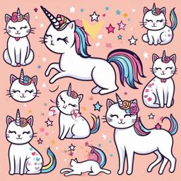 Cat Unicorn Clipart - Unleash the cuteness with a fusion of cats and unicorns in this delightful cat unicorn clipart set.  vector art, clipart, minimal