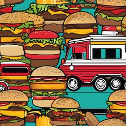 Burger clipart - colorful food truck serving burgers  