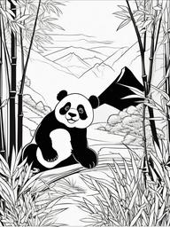 Panda Coloring Pages - Panda in a bamboo forest with a mountain backdrop  simple coloring pages