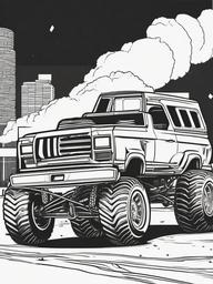 Monster Truck vs Monster Truck Coloring Pages - Epic Head-to-Head Truck Battle  minimal black outline printable sheet, coloring page