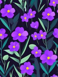 Taiga Violet Clip Art - Violet flowers in the taiga wilderness,  color vector clipart, minimal style