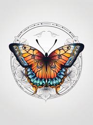 butterfly flower mandala tattoo  simple color tattoo, minimal, white background