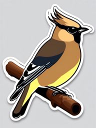 Cedar Waxwing Sticker - A cedar waxwing with sleek brown and yellow plumage, ,vector color sticker art,minimal