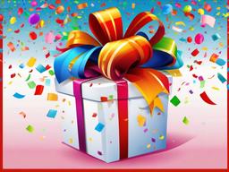 Present clipart - colorful present surrounded by confetti  