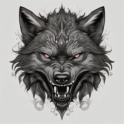 Black wolf with fangs  ,tattoo design, white background