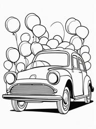 Car with Balloons Coloring Pages - Festive Car Surrounded by Balloons  minimal black outline printable sheet, coloring page