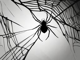 drawing of a spider in a web  minimal rough sketch scribbles,doodles,black and white